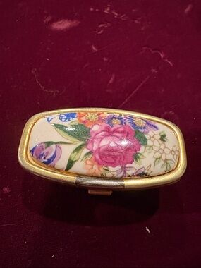 Floral Porcelain Finger Mirror - Pink Flower Accent